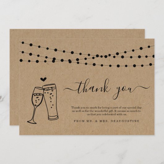 Bubbels & Brouws Champagne Bier Toast Slingerlicht Bedankkaart (Voorkant / Achterkant)