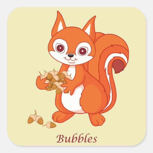 Bubbels de Helpvolle eekhoorn Vierkante Sticker (Voorkant)