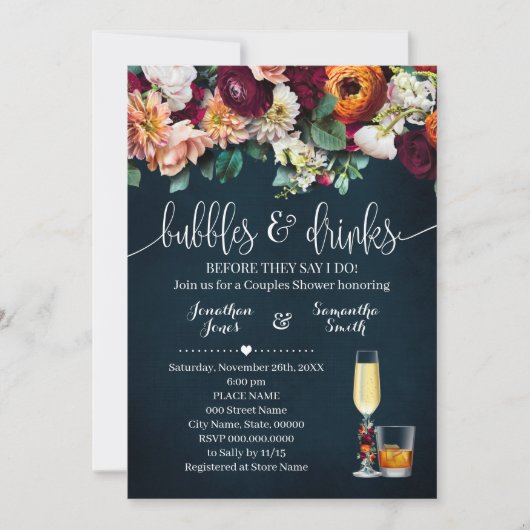 Bubbels & Dranken Koppels Bruiloft Wijn Bloemen Bl Kaart (Voorkant)