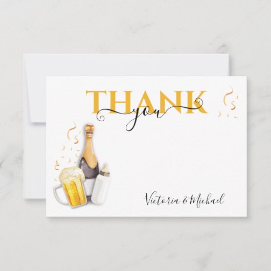 Bubbels en bier Baby shower Dank u kaart (Voorkant)