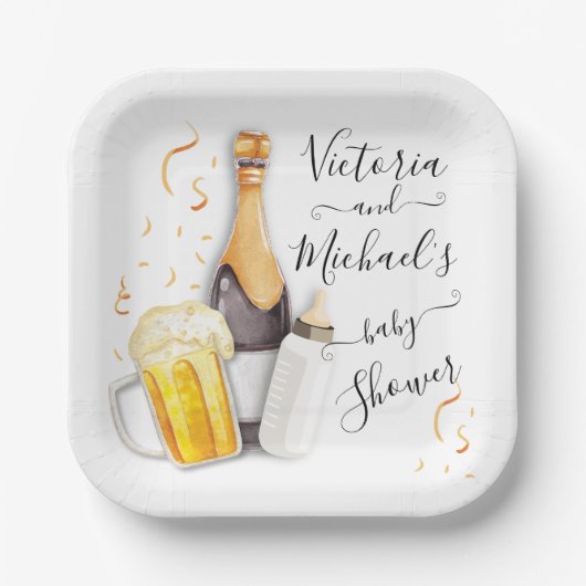 Bubbels en Bier Baby shower Papieren Bordje (Voorkant)
