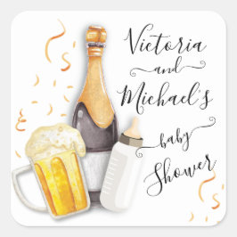 Bubbels en Bier Baby shower Vierkante Sticker