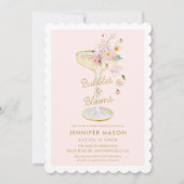 Bubbels en Blooms Roze Bloemen Vrijgezellenfeest Kaart (Voorkant)