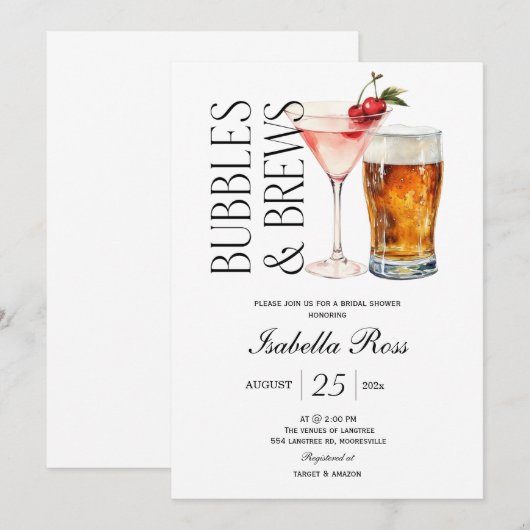 Bubbels en Brouwen Bruids Douche Uitnodiging (Voorkant / Achterkant)
