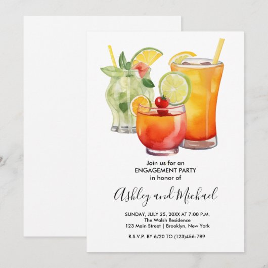 Bubbels en Brouwen Cocktail Engagement Party Kaart (Voorkant / Achterkant)