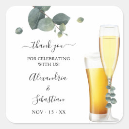 Bubbels en brouwsels Dank u Eucalyptus bruiloft Vierkante Sticker