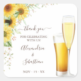 Bubbels en brouwsels Dank u Zonnebloem bruiloft Vierkante Sticker