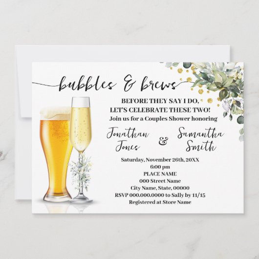 Bubbels en brouwsels Eucalyptus & Gold Couples Dou Kaart (Voorkant)