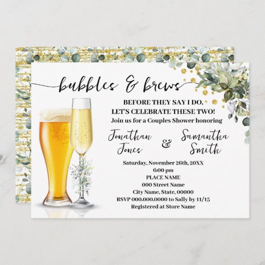 Bubbels en brouwsels Eucalyptus & Gold Couples Dou Kaart (Voorkant / Achterkant)