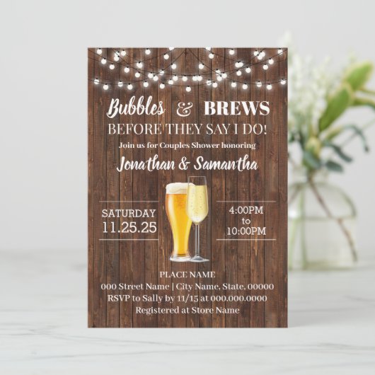 Bubbels en brouwsels voordat ik rustieke bruiloft  kaart (Staand voorkant)