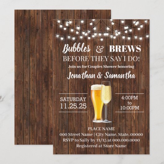 Bubbels en brouwsels voordat ik rustieke bruiloft kaart (Voorkant / Achterkant)