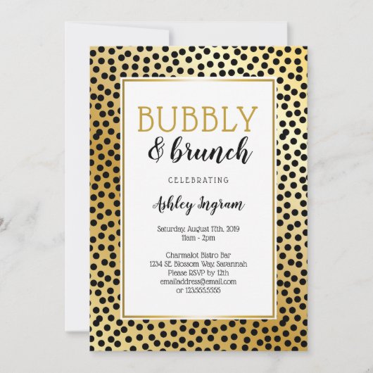 Bubbels en brunch in zwarte en gouden Stippen Kaart (Voorkant)