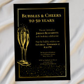 Bubbels en Cheers Zwart Goud 50ste Verjaardagsfees Kaart