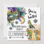 Bubbels en kralen Mardi Gras Party Kaart (Voorkant)