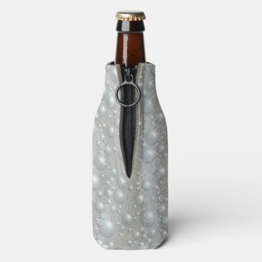 Bubbels en parels Zilver Blauw Witte Fles Koeler (Fles Achterkant)