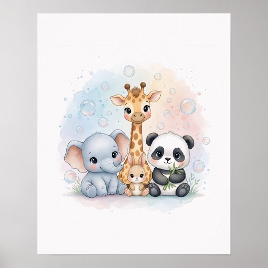 Bubbels & Glimlachen Dieren Kinderen Badkamer Muur Poster (Voorkant)