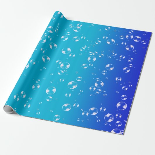 Bubbels op blauw en turquoise gradiënt cadeaupapier (Uitgerold)