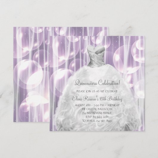 Bubbels Party Jurk Witte Quinceanera Uitnodigingen (Voorkant / Achterkant)