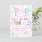 Bubbels pop op een uitnodiging voor een eenhoornme (Staand voorkant)