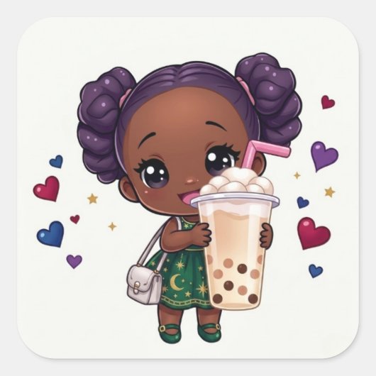 Bubbeltje thee vierkante sticker (Voorkant)