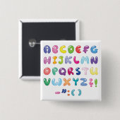 Bubble Alphabet Letters Kids Typography Vierkante Button 5,1 Cm (Voorkant /achterkant)