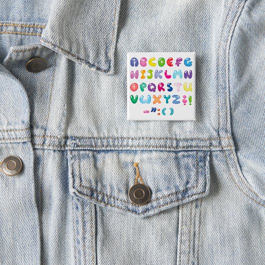 Bubble Alphabet Letters Kids Typography Vierkante Button 5,1 Cm