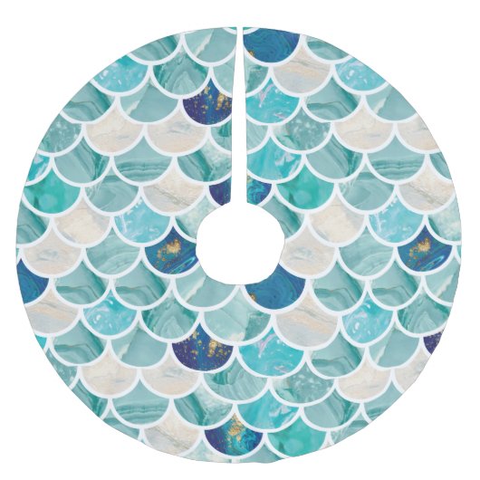 Bubble Aqua turquoise marmer mermaid fish scales Kerstboom Rok (Voorkant)