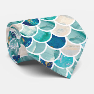 Bubble Aqua turquoise marmer mermaid fish scales Stropdas