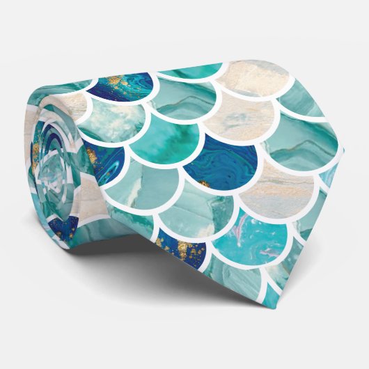 Bubble Aqua turquoise marmer mermaid fish scales Stropdas (Opgerold)