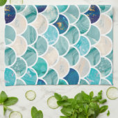 Bubble Aqua turquoise marmer mermaid fish scales Theedoek (Gevouwen)