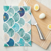 Bubble Aqua turquoise marmer mermaid fish scales Theedoek (Quarter Fold)