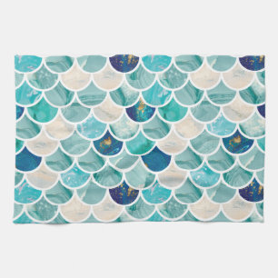 Bubble Aqua turquoise marmer mermaid fish scales Theedoek