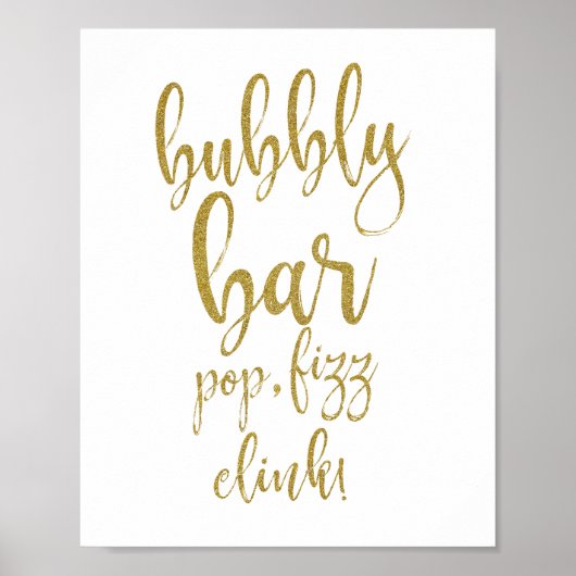 Bubble Bar Gold Glitter 8x10 Wedding Sign Poster (Voorkant)