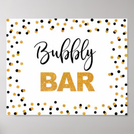 Bubble Bar Party Sign Black en Gold Glitter Poster