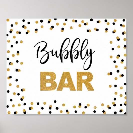 Bubble Bar Party Sign Black en Gold Glitter Poster (Voorkant)