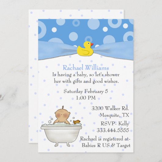 Bubble Bath Baby Boy Shower Invitation Kaart (Voorkant / Achterkant)