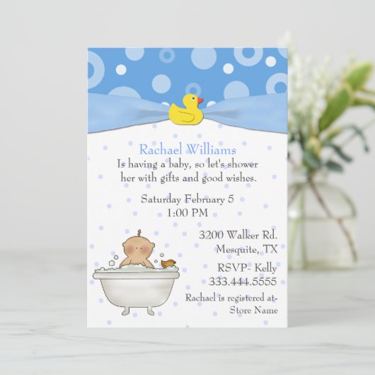 Bubble Bath Baby Boy Shower Invitation Kaart (Staand voorkant)