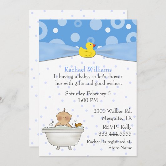 Bubble Bath Baby Boy Shower Invitation Kaart (Voorkant / Achterkant)