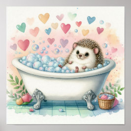 Bubble Bath Hedgehog Poster
