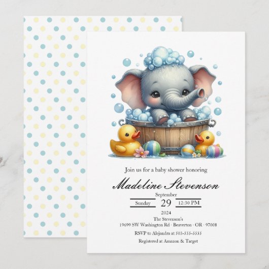 Bubble Bath Olifant Theme Baby shower Uitnodiging (Voorkant / Achterkant)