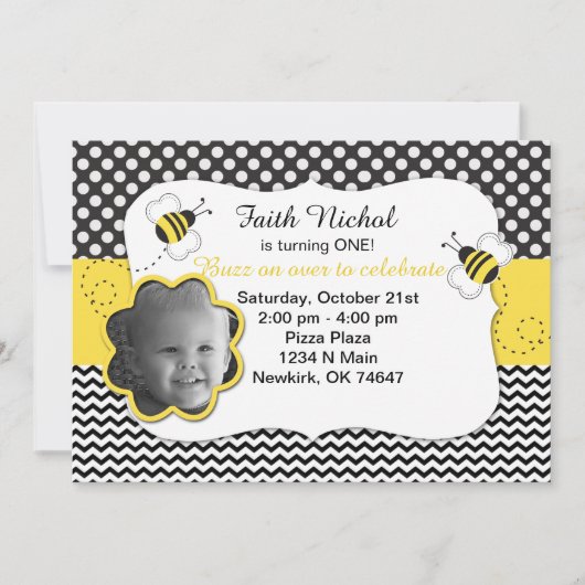 Bubble Bee Birthday Party Invitation Kaart (Voorkant)