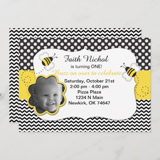 Bubble Bee Birthday Party Invitation Kaart (Voorkant / Achterkant)