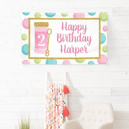 Bubble Birthday Banner, Bubble Happy Birthday Spandoek (Insitu)