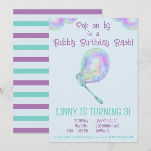 Bubble Birthday Bash Birthday Party Kaart (Voorkant / Achterkant)