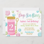 Bubble Birthday Invitation | Waterverf Roze, meisj Kaart (Voorkant)