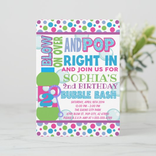 Bubble Birthday Party Invitation - Bubble Party Kaart (Staand voorkant)