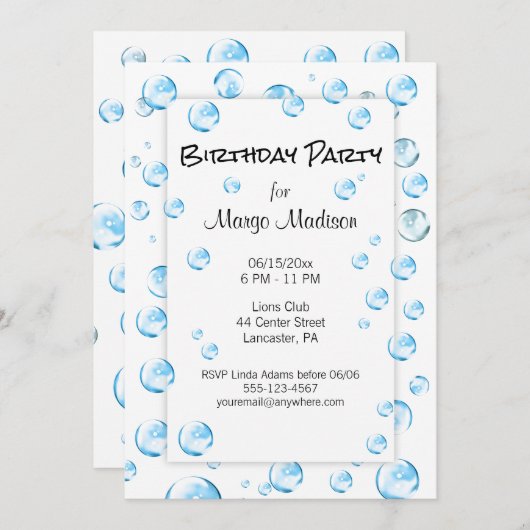Bubble Birthday Party Invitation Kaart (Voorkant / Achterkant)
