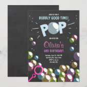 Bubble Birthday Party Invitation POP Birthday Girl Kaart (Voorkant / Achterkant)