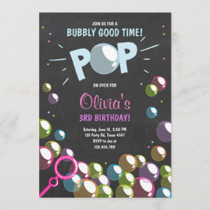 Bubble Birthday Party Invitation POP Birthday Girl Kaart