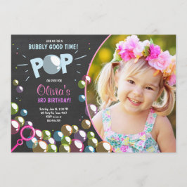 Bubble Birthday Party Invitation POP Birthday Girl Kaart